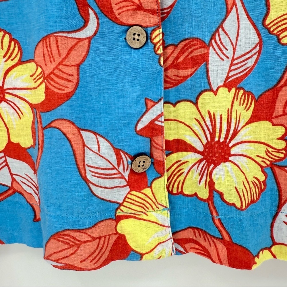 Faherty Hawaiian Shirt SDH X Max Top L.A. Floral Button Up Linen Size 3 Large - Picture 9 of 14